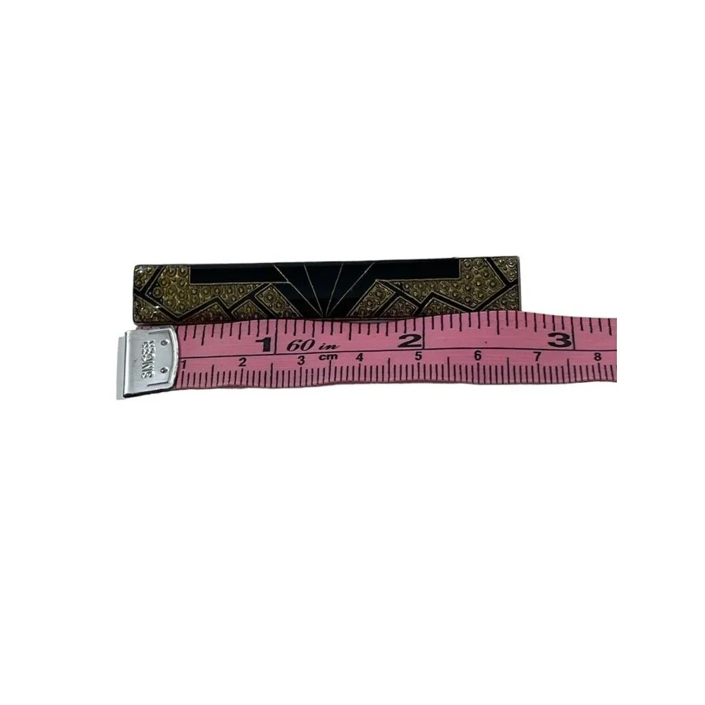 VTG Art‎ Deco Geometric Black Gold Tone Enamel Bar Pin Brooch